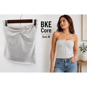 BKE Buckle Core Tube Top Women's Size M White Strapless Ruched Stretch Cropped